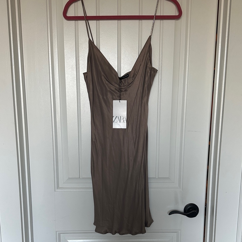 Zara Taupe Satin Slip Dress